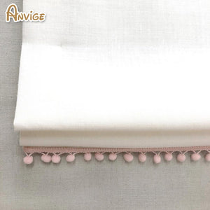 Roman Shade Anvige Flat Roman Shades,Hardware For Installation Included,Window Treatment,Custom Roman Blinds,White With Pink Pompoms roman shades roman blinds curtains window treatment window shade window blind customized roman shades curtain drapes curtains for living room