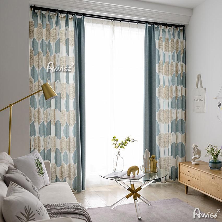 Pastoral Curtain ANVIGE Garden Big Leaves Printed,Grommet Window Curtain Blackout Curtains For Living Room,52''Wx63''L,1 Panel roman shades roman blinds curtains window treatment window shade window blind customized roman shades curtain drapes curtains for living room