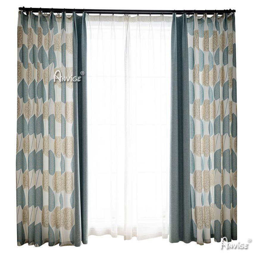 Pastoral Curtain ANVIGE Garden Big Leaves Printed,Grommet Window Curtain Blackout Curtains For Living Room,52''Wx63''L,1 Panel roman shades roman blinds curtains window treatment window shade window blind customized roman shades curtain drapes curtains for living room