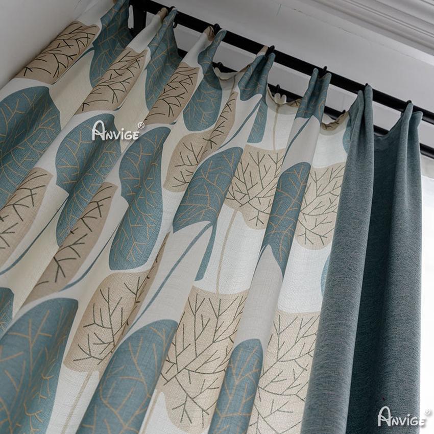 Pastoral Curtain ANVIGE Garden Big Leaves Printed,Grommet Window Curtain Blackout Curtains For Living Room,52''Wx63''L,1 Panel roman shades roman blinds curtains window treatment window shade window blind customized roman shades curtain drapes curtains for living room