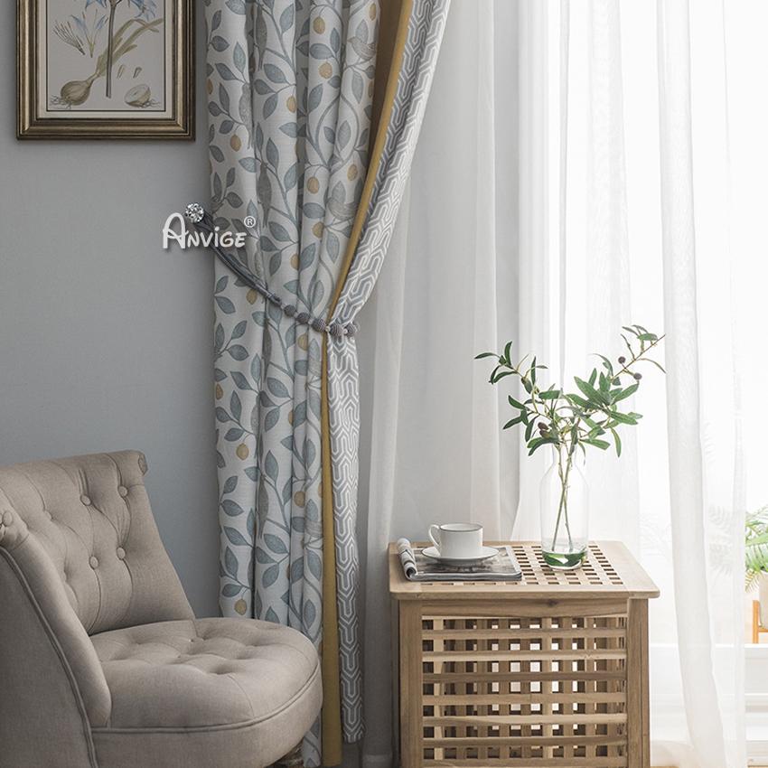 Pastoral Curtain ANVIGE Garden Birds and Leaves Cotton Linen Printed Curtains,Grommet Window Curtain Blackout Curtains For Living Room,52''Wx63''L,1 Panel roman shades roman blinds curtains window treatment window shade window blind customized roman shades curtain drapes curtains for living room