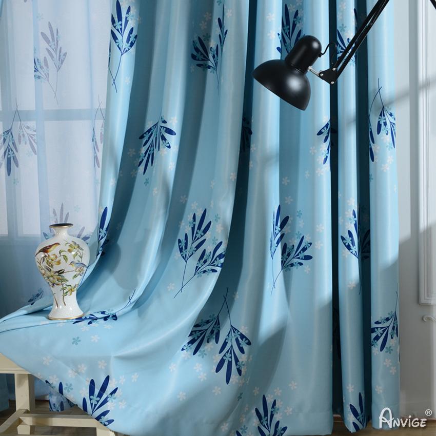 Pastoral Curtain ANVIGE Garden Blue Leaf Printed,Grommet Window Curtain Blackout Curtains For Living Room,52''Wx63''L,1 Panel roman shades roman blinds curtains window treatment window shade window blind customized roman shades curtain drapes curtains for living room