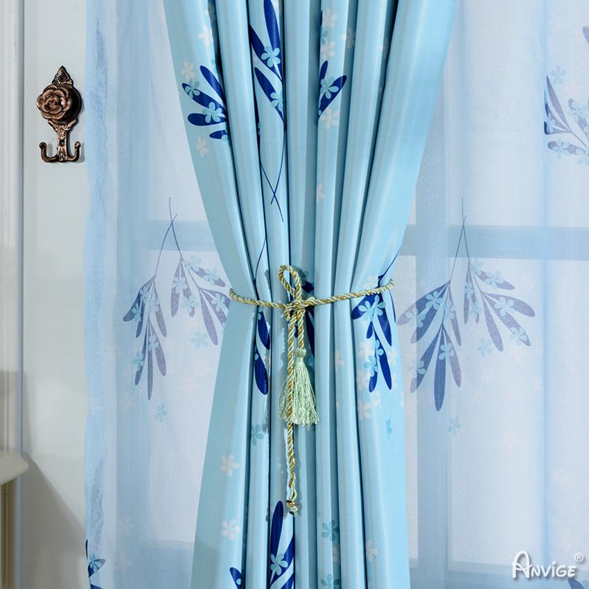 Pastoral Curtain ANVIGE Garden Blue Leaf Printed,Grommet Window Curtain Blackout Curtains For Living Room,52''Wx63''L,1 Panel roman shades roman blinds curtains window treatment window shade window blind customized roman shades curtain drapes curtains for living room