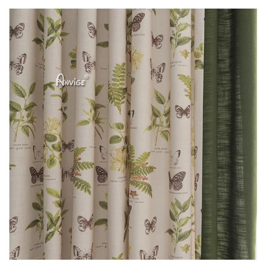 Pastoral Curtain ANVIGE Garden Butterfly Cotton Linen Printed,Grommet Window Curtain Blackout Curtains For Living Room,52''Wx63''L,1 Panel roman shades roman blinds curtains window treatment window shade window blind customized roman shades curtain drapes curtains for living room