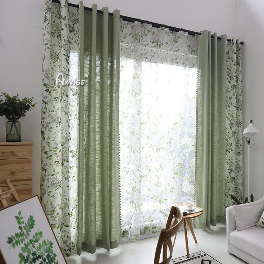 Pastoral Curtain ANVIGE Garden Cotton Linen Leaves Printed,Grommet Window Curtain Blackout Curtains For Living Room,52''Wx63''L,1 Panel roman shades roman blinds curtains window treatment window shade window blind customized roman shades curtain drapes curtains for living room