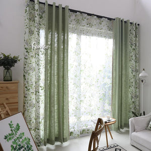 Pastoral Curtain ANVIGE Garden Cotton Linen Leaves Printed,Grommet Window Curtain Blackout Curtains For Living Room,52''Wx63''L,1 Panel roman shades roman blinds curtains window treatment window shade window blind customized roman shades curtain drapes curtains for living room