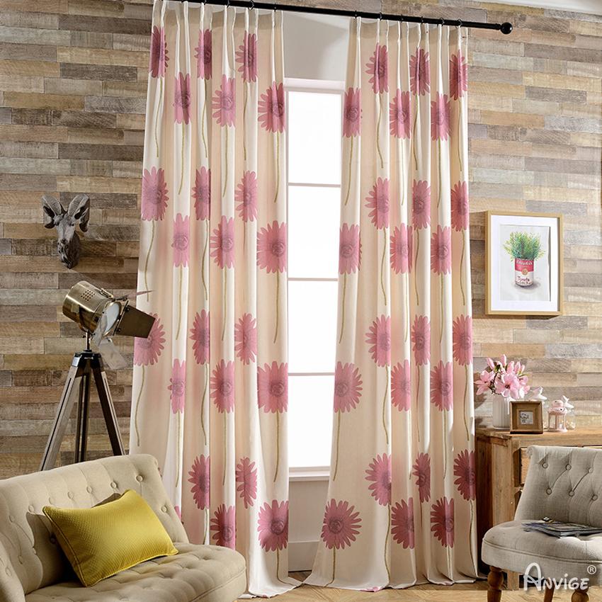 Pastoral Curtain ANVIGE Garden Cotton Linen Pink Flowers Printed,Grommet Window Curtain Blackout Curtains For Living Room,52''Wx63''L,1 Panel roman shades roman blinds curtains window treatment window shade window blind customized roman shades curtain drapes curtains for living room