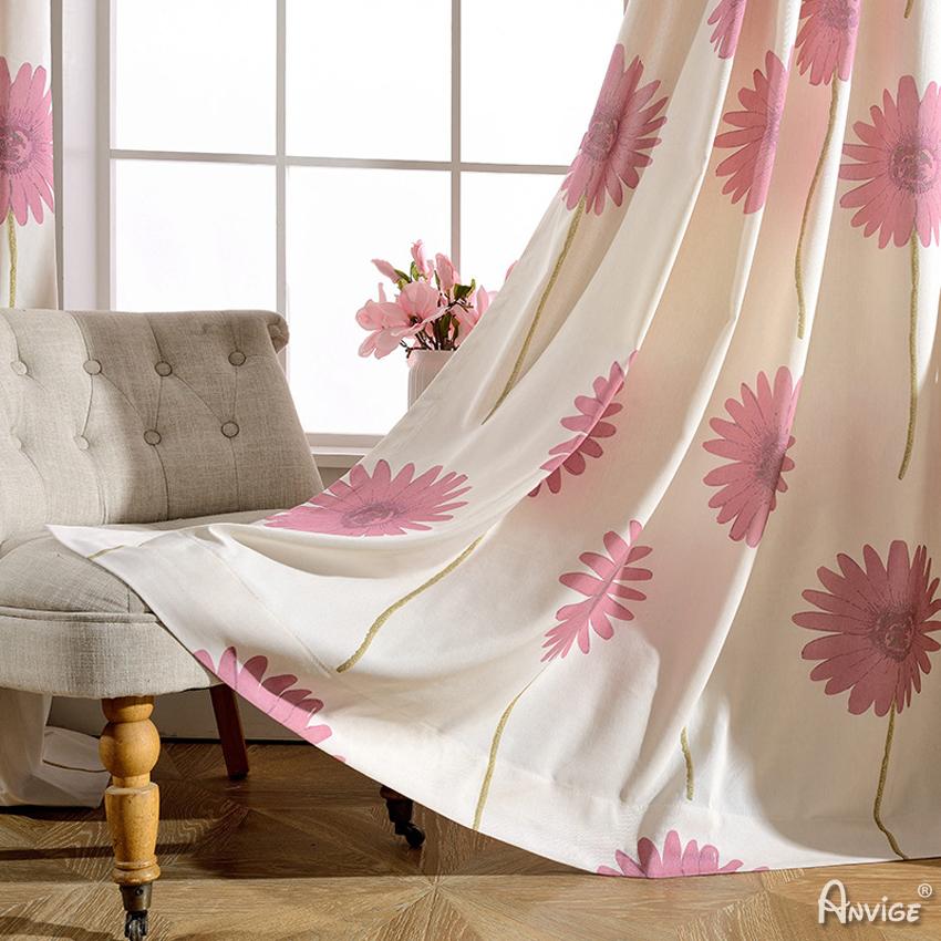 Pastoral Curtain ANVIGE Garden Cotton Linen Pink Flowers Printed,Grommet Window Curtain Blackout Curtains For Living Room,52''Wx63''L,1 Panel roman shades roman blinds curtains window treatment window shade window blind customized roman shades curtain drapes curtains for living room