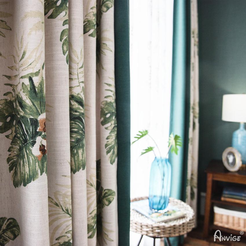 Pastoral Curtain ANVIGE Garden Customized Banana Leaves Printed,Grommet Window Curtain Blackout Curtains For Living Room,52''Wx63''L,1 Panel roman shades roman blinds curtains window treatment window shade window blind customized roman shades curtain drapes curtains for living room