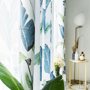 Pastoral Curtain ANVIGE Garden Green Banana Leaves Printed Curtains,Grommet Window Curtain Blackout Curtains For Living Room,52''Wx63''L,1 Panel roman shades roman blinds curtains window treatment window shade window blind customized roman shades curtain drapes curtains for living room