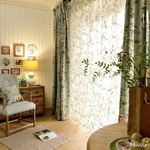 Pastoral Curtain ANVIGE Garden Green Blue Cotton Linen Fabric Flowers Printed,Grommet Window Curtain Blackout Curtains For Living Room,52''Wx63''L,1 Panel roman shades roman blinds curtains window treatment window shade window blind customized roman shades curtain drapes curtains for living room