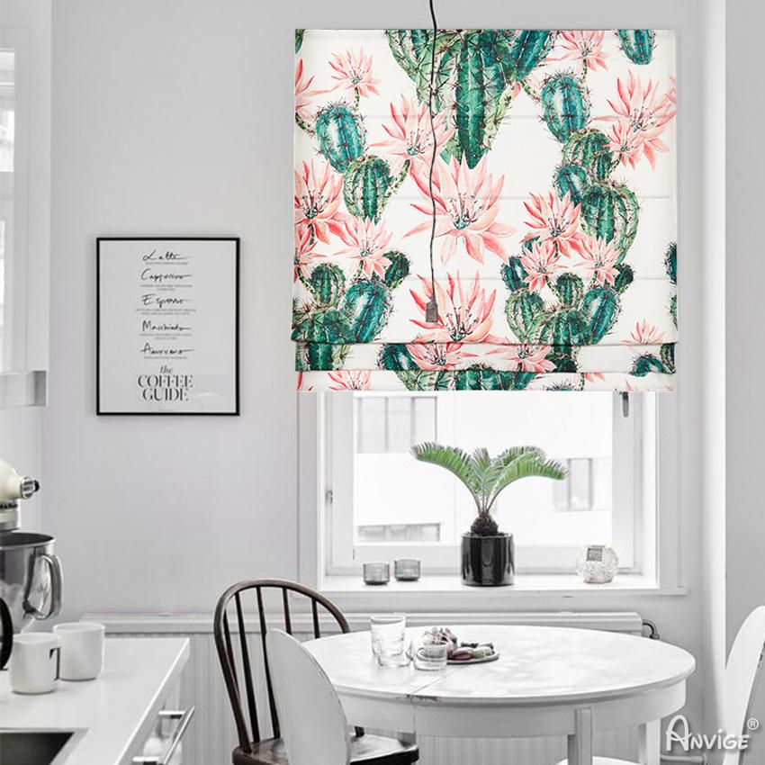 Roman Shade ANVIGE Garden Green Cactus Customized Printed Roman Shades ,Easy Install Washable Curtains ,Customized Window Curtain Drape, 24"W X 64"H roman shades roman blinds curtains window treatment window shade window blind customized roman shades curtain drapes curtains for living room