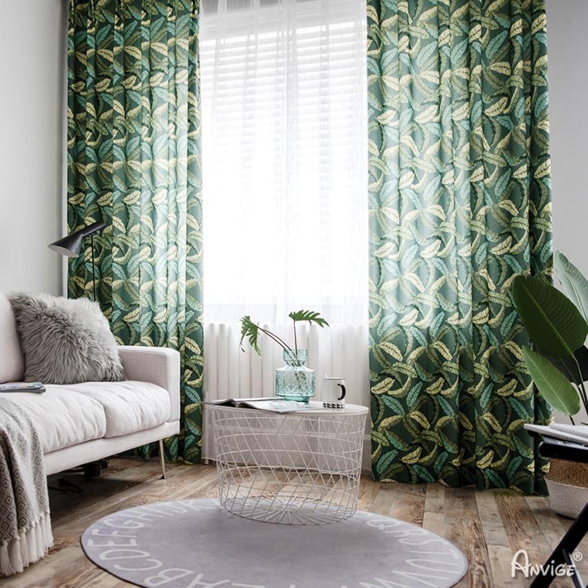 Pastoral Curtain ANVIGE Garden Green Small Leaves Printed,Grommet Window Curtain Blackout Curtains For Living Room,52''Wx63''L,1 Panel roman shades roman blinds curtains window treatment window shade window blind customized roman shades curtain drapes curtains for living room