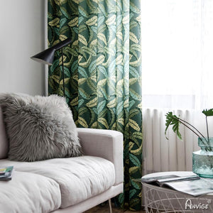 Pastoral Curtain ANVIGE Garden Green Small Leaves Printed,Grommet Window Curtain Blackout Curtains For Living Room,52''Wx63''L,1 Panel roman shades roman blinds curtains window treatment window shade window blind customized roman shades curtain drapes curtains for living room