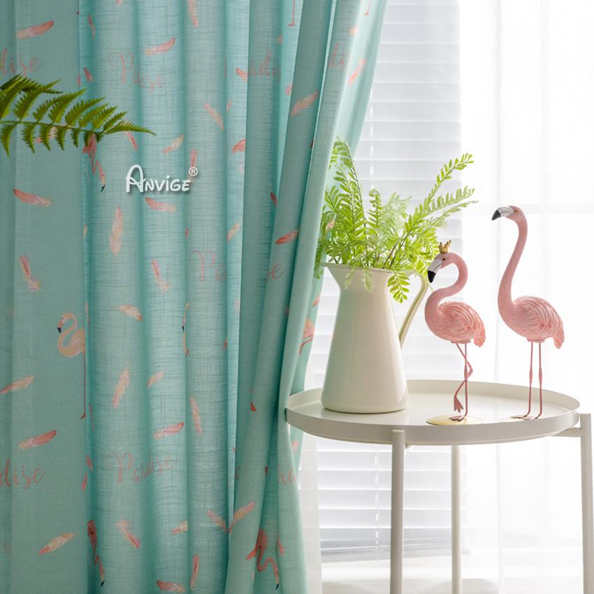 Pastoral Curtain ANVIGE Garden High Quality Cotton Linen Flamingo Printed,Grommet Window Curtain Blackout Curtains For Living Room,52''Wx63''L,1 Panel roman shades roman blinds curtains window treatment window shade window blind customized roman shades curtain drapes curtains for living room