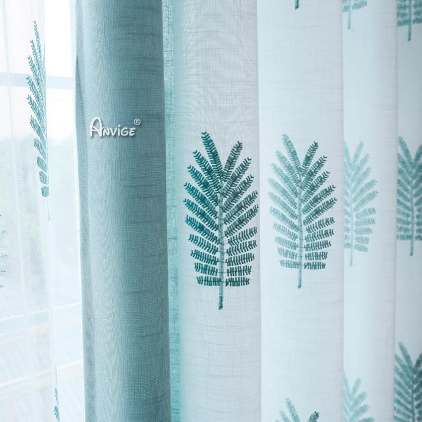 Pastoral Curtain ANVIGE Garden Light Blue Cotton Linen Embroidered,Grommet Window Curtain Blackout Curtains For Living Room,52''Wx63''L,1 Panel roman shades roman blinds curtains window treatment window shade window blind customized roman shades curtain drapes curtains for living room