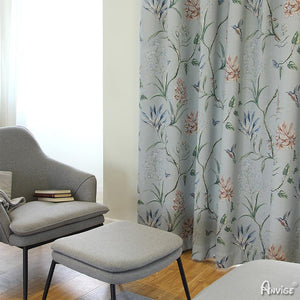 Pastoral Curtain ANVIGE Garden Light Blue Flowers Jacquard,Grommet Window Curtain Blackout Curtains For Living Room,52''Wx63''L,1 Panel roman shades roman blinds curtains window treatment window shade window blind customized roman shades curtain drapes curtains for living room