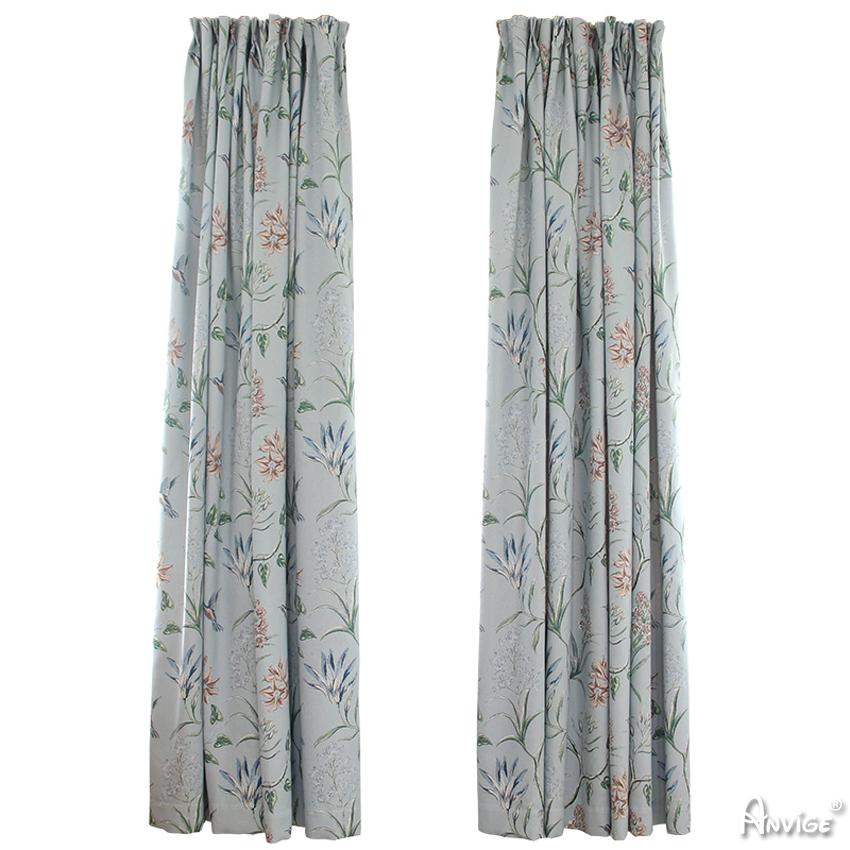 Pastoral Curtain ANVIGE Garden Light Blue Flowers Jacquard,Grommet Window Curtain Blackout Curtains For Living Room,52''Wx63''L,1 Panel roman shades roman blinds curtains window treatment window shade window blind customized roman shades curtain drapes curtains for living room