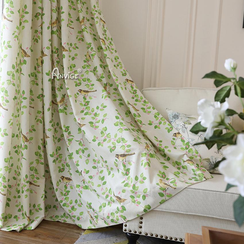 Pastoral Curtain ANVIGE Garden Natural Cotton Linen Bird and Leaves  Printed,Grommet Window Curtain Blackout Curtains For Living Room,52''Wx63''L,1 Panel roman shades roman blinds curtains window treatment window shade window blind customized roman shades curtain drapes curtains for living room