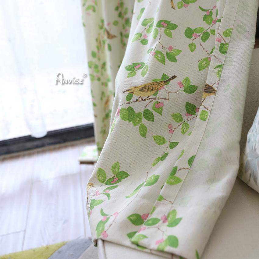 Pastoral Curtain ANVIGE Garden Natural Cotton Linen Bird and Leaves  Printed,Grommet Window Curtain Blackout Curtains For Living Room,52''Wx63''L,1 Panel roman shades roman blinds curtains window treatment window shade window blind customized roman shades curtain drapes curtains for living room