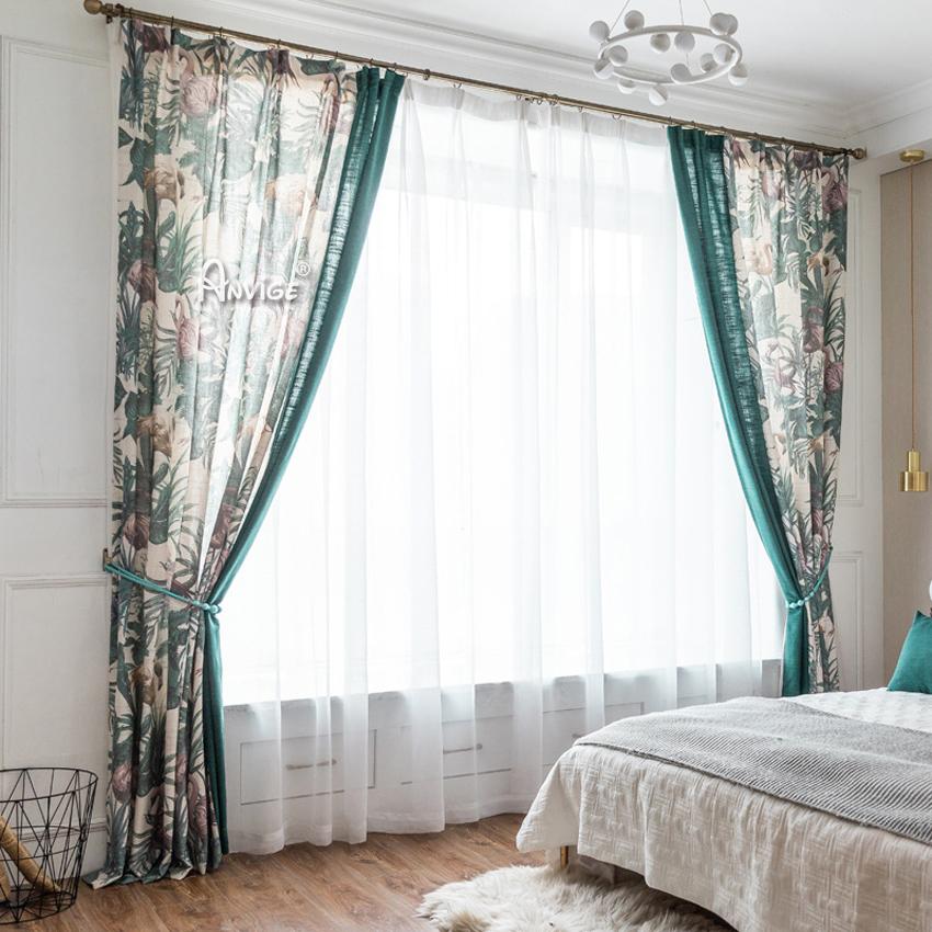 Pastoral Curtain ANVIGE Garden Retro Flowers Cotton Linen Printed,Grommet Window Curtain Blackout Curtains For Living Room,52''Wx63''L,1 Panel roman shades roman blinds curtains window treatment window shade window blind customized roman shades curtain drapes curtains for living room