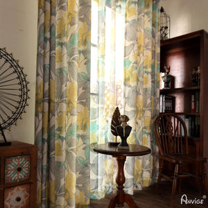 Pastoral Curtain ANVIGE Garden Yellow Flower Printing,Grommet Window Curtain Blackout Curtains For Living Room,52''Wx63''L,1 Panel roman shades roman blinds curtains window treatment window shade window blind customized roman shades curtain drapes curtains for living room