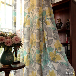 Pastoral Curtain ANVIGE Garden Yellow Flower Printing,Grommet Window Curtain Blackout Curtains For Living Room,52''Wx63''L,1 Panel roman shades roman blinds curtains window treatment window shade window blind customized roman shades curtain drapes curtains for living room