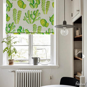 Roman Shade ANVIGE Green Cactus Printed Customized Roman Shades ,Easy Install Washable Curtains ,Customized Window Curtain Drape, 24"W X 64"H roman shades roman blinds curtains window treatment window shade window blind customized roman shades curtain drapes curtains for living room