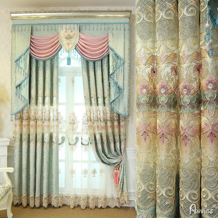 Luxury Curtain ANVIGE High Grade Embroidered Curtains for Living Room Customized Valance,Blackout and Sheer Window Curtain With Grommet Top,52''Wx84''L,1 Panel roman shades roman blinds curtains window treatment window shade window blind customized roman shades curtain drapes curtains for living room