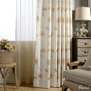 Pastoral Curtain ANVIGE High Quality Cotton Linen Embroidered Maple Leaf,Grommet Window Curtain Blackout Curtains For Living Room,52''Wx63''L,1 Panel roman shades roman blinds curtains window treatment window shade window blind customized roman shades curtain drapes curtains for living room