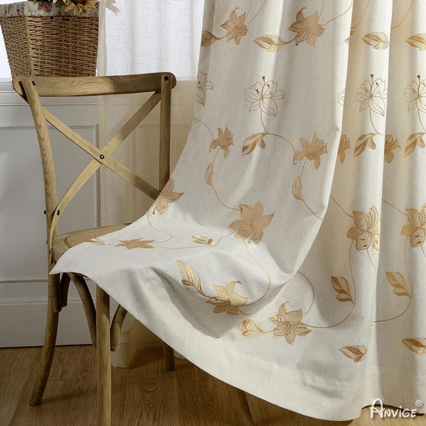 Pastoral Curtain ANVIGE High Quality Cotton Linen Embroidered Maple Leaf,Grommet Window Curtain Blackout Curtains For Living Room,52''Wx63''L,1 Panel roman shades roman blinds curtains window treatment window shade window blind customized roman shades curtain drapes curtains for living room