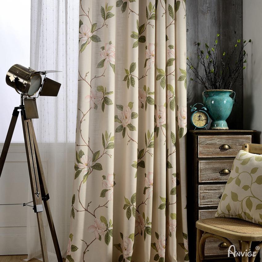 Pastoral Curtain ANVIGE High Quality Cotton Linen Fabric Flower Printed,Grommet Window Curtain Blackout Curtains For Living Room,52''Wx63''L,1 Panel roman shades roman blinds curtains window treatment window shade window blind customized roman shades curtain drapes curtains for living room