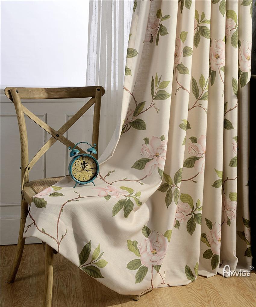 Pastoral Curtain ANVIGE High Quality Cotton Linen Fabric Flower Printed,Grommet Window Curtain Blackout Curtains For Living Room,52''Wx63''L,1 Panel roman shades roman blinds curtains window treatment window shade window blind customized roman shades curtain drapes curtains for living room