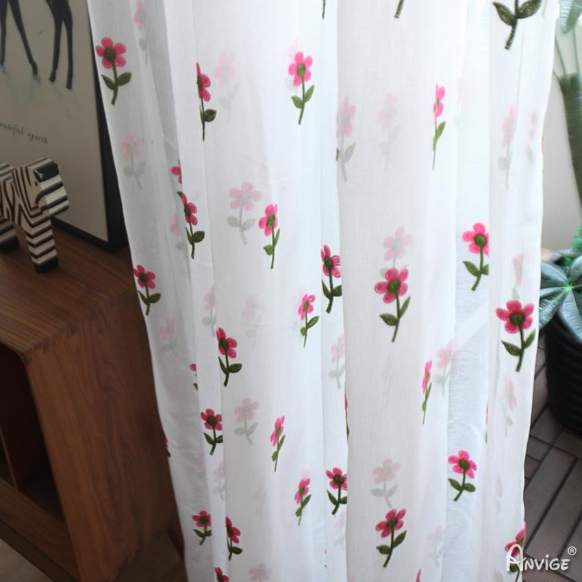 Sheer Curtain ANVIGE High Quality Cotton Linen Pink Flower Embroidered,Grommet Window Curtain Sheer Curtains For Living Room,52''Wx63''L,1 Panel roman shades roman blinds curtains window treatment window shade window blind customized roman shades curtain drapes curtains for living room