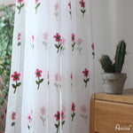 Sheer Curtain ANVIGE High Quality Cotton Linen Pink Flower Embroidered,Grommet Window Curtain Sheer Curtains For Living Room,52''Wx63''L,1 Panel roman shades roman blinds curtains window treatment window shade window blind customized roman shades curtain drapes curtains for living room