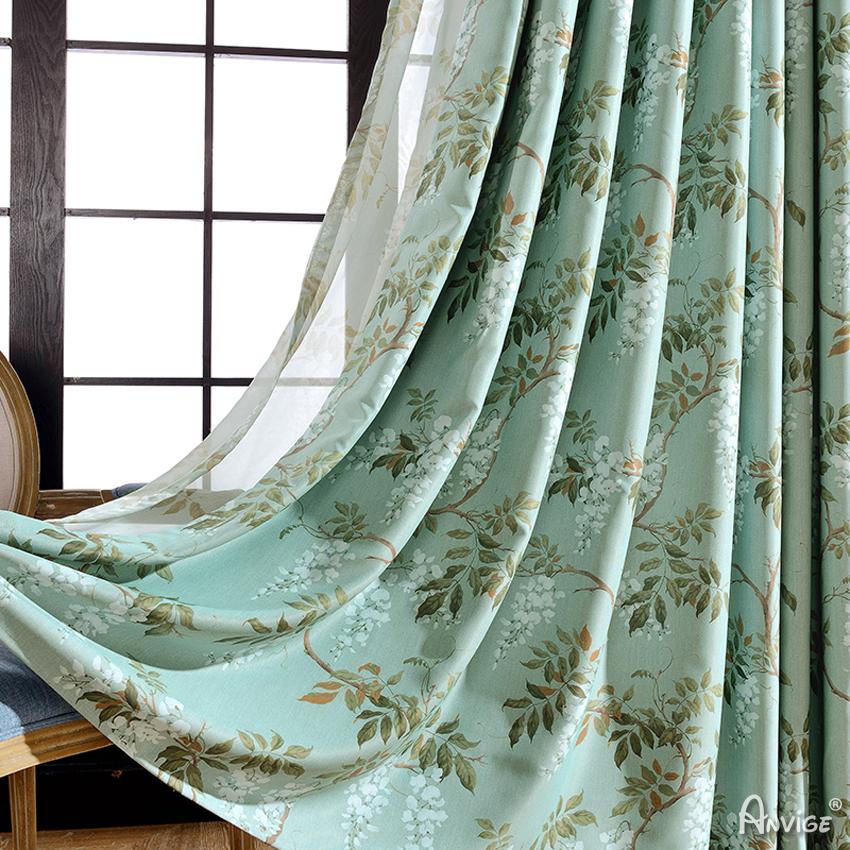 Pastoral Curtain ANVIGE High Quality Green Jacquard Leaves,Grommet Window Curtain Blackout Curtains For Living Room,52''Wx63''L,1 Panel roman shades roman blinds curtains window treatment window shade window blind customized roman shades curtain drapes curtains for living room