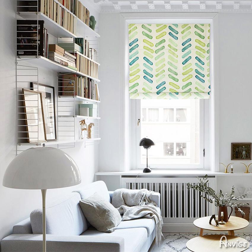 Roman Shade ANVIGE High Quality Green Pattern Printed Customized Roman Shades ,Easy Install Washable Curtains ,Customized Window Curtain Drape, 24"W X 64"H roman shades roman blinds curtains window treatment window shade window blind customized roman shades curtain drapes curtains for living room