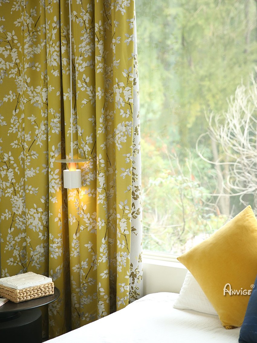 Pastoral Curtain ANVIGE High Qulaity Thickning Double Sided Yellow Flowers Jacquard,Grommet Window Curtain Blackout Curtains For Living Room,52''Wx63''L,1 Panel roman shades roman blinds curtains window treatment window shade window blind customized roman shades curtain drapes curtains for living room