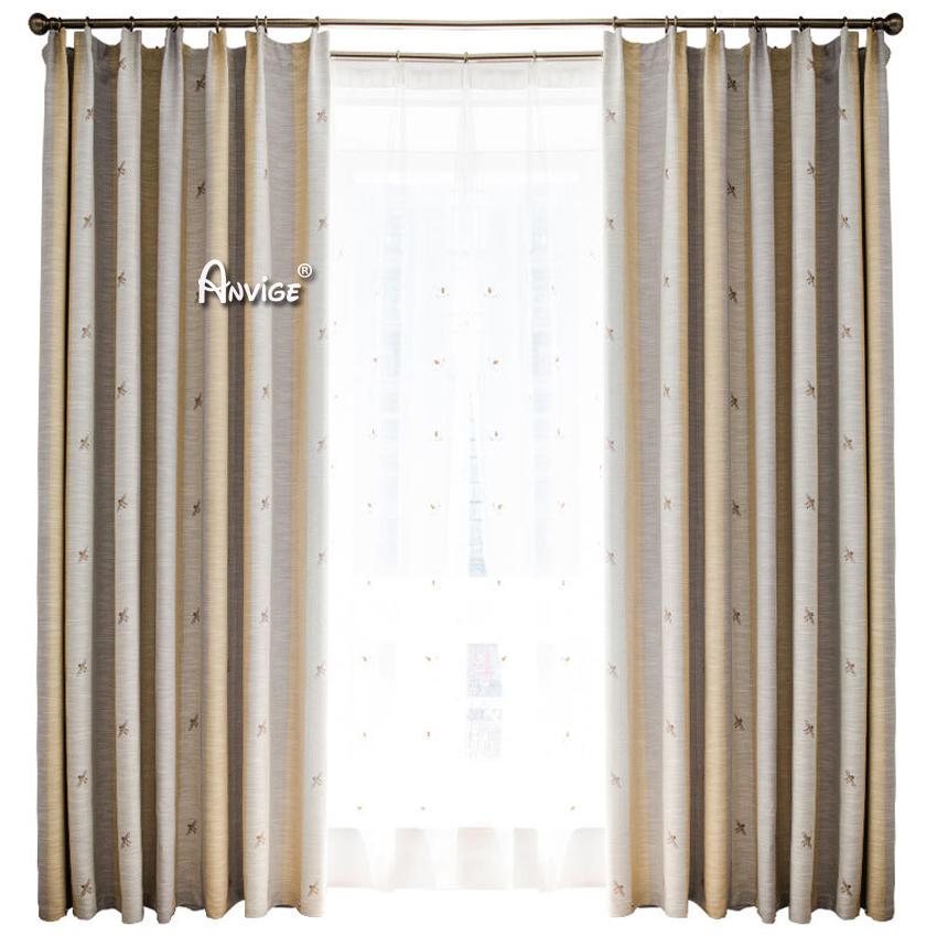 ANVIGE Cartoon Yellow Gradient Stripe Embroidered,Grommet Window Curtain Blackout Curtains For Living Room,52''Wx63''L,1 Panel