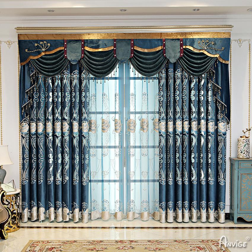 ANVIGE Europe Luxury Embroidered Curtains Customized Valance,Blackout and Sheer Window Curtain With Grommet Top,52''Wx84''L,1 Panel