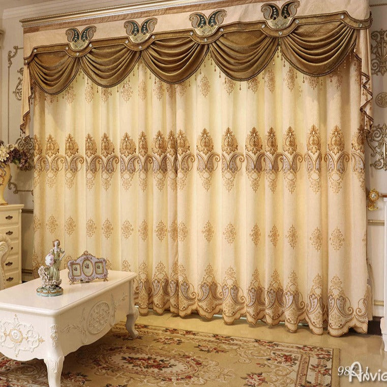 Anvige Home Textile Luxury Curtain Copy of ANVIGE Brown Embroidered Gold Curtains For the Living Room Customized Valance,Blackout and Sheer Window Curtain With Grommet Top,52''Wx84''L,1 Panel