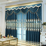 Anvige Home Textile Luxury Curtain ANVIGE European Embroidered Blue,Customized Valance,Blackout Window Curtains For Living Room