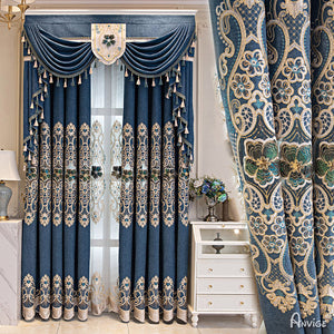 Anvige Home Textile Luxury Curtain ANVIGE European Embroidered Curtains Luxury Valance,Custom Made Blackout Window Drapes For Living Room
