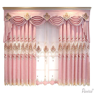 Anvige Home Textile Luxury Curtain ANVIGE European Embroidered Pink,Customized Valance,Blackout Window Curtains For Living Room