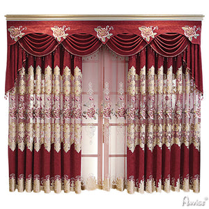 Anvige Home Textile Luxury Curtain ANVIGE European Embroidered Red,Customized Valance,Blackout Window Curtains For Living Room