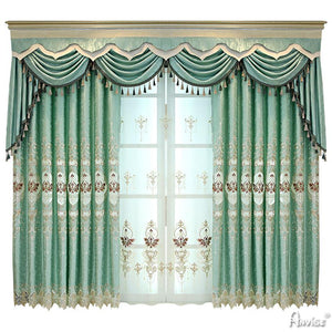 ANVIGE European Green Color Embroidered Curtains Customized Valance,Blackout and Sheer Window Curtain With Grommet Top,52''Wx84''L,1 Panel