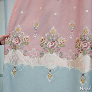 Anvige Home Textile Luxury Curtain ANVIGE European Pink and Light Blue Embroidered Curtain With Valance,Custom Made Blackout Window Drapes For Living Room