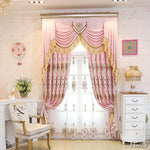 ANVIGE European Pink Embroidered Bedroom Living Room Curtains High Quality Valance,Blackout and Sheer Window Curtain With Grommet Top,52''Wx84''L,1 Panel