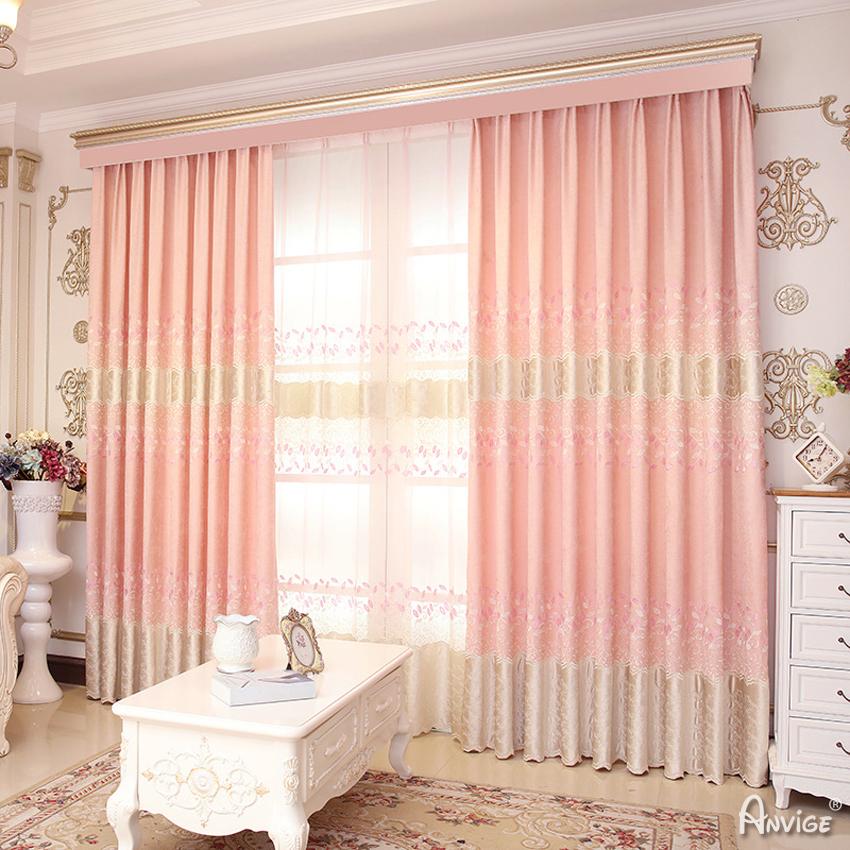 ANVIGE Modern Luxury Pink Embroidered Curtains High Quality Valance,Blackout and Sheer Window Curtain With Grommet Top,52''Wx84''L,1 Panel