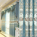 Anvige Home Textile Luxury Curtain ANVIGE Pastoral Blue Green Flowers Embroidered Curtain With Valance,Custom Made Blackout Window Drapes For Living Room